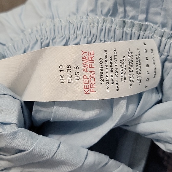 Topshop Shirred Poplin Off The Shoulder Blouse in Blue Size 6 - Picture 10 of 10
